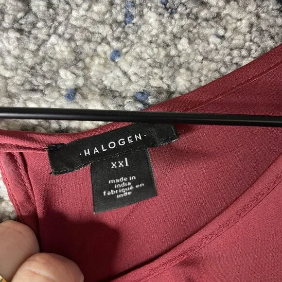 Halogen Dress Womens 2XL Burgundy Tiered Babydoll Long Sleeve Keyhole Ruffle Hem - Picture 5 of 6